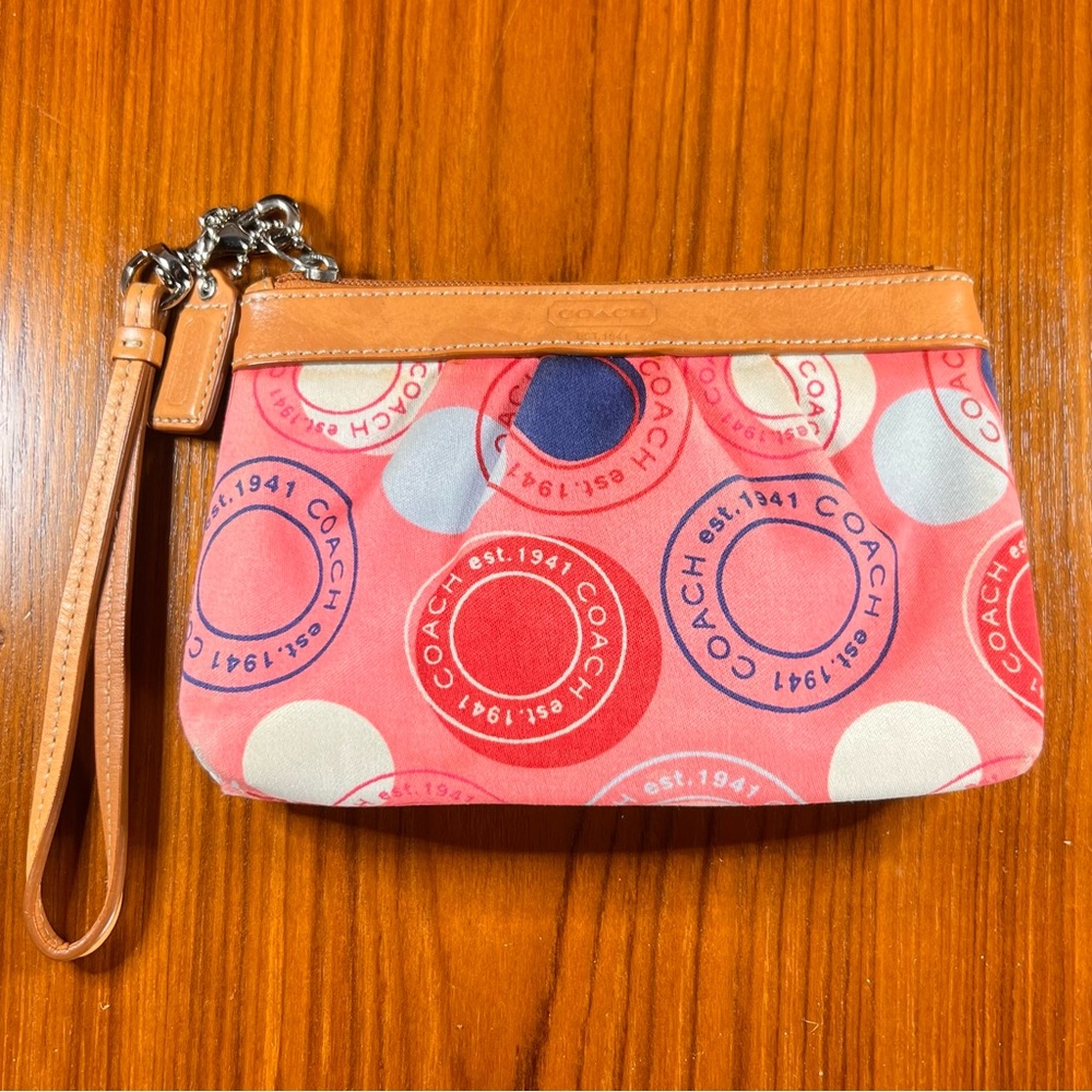 Coach Est. 1941 Polka Dot Wristlet Signature Canvas Good Condition